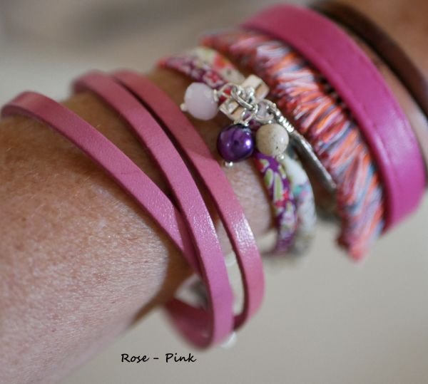 bracelet cuir boheme chic rose