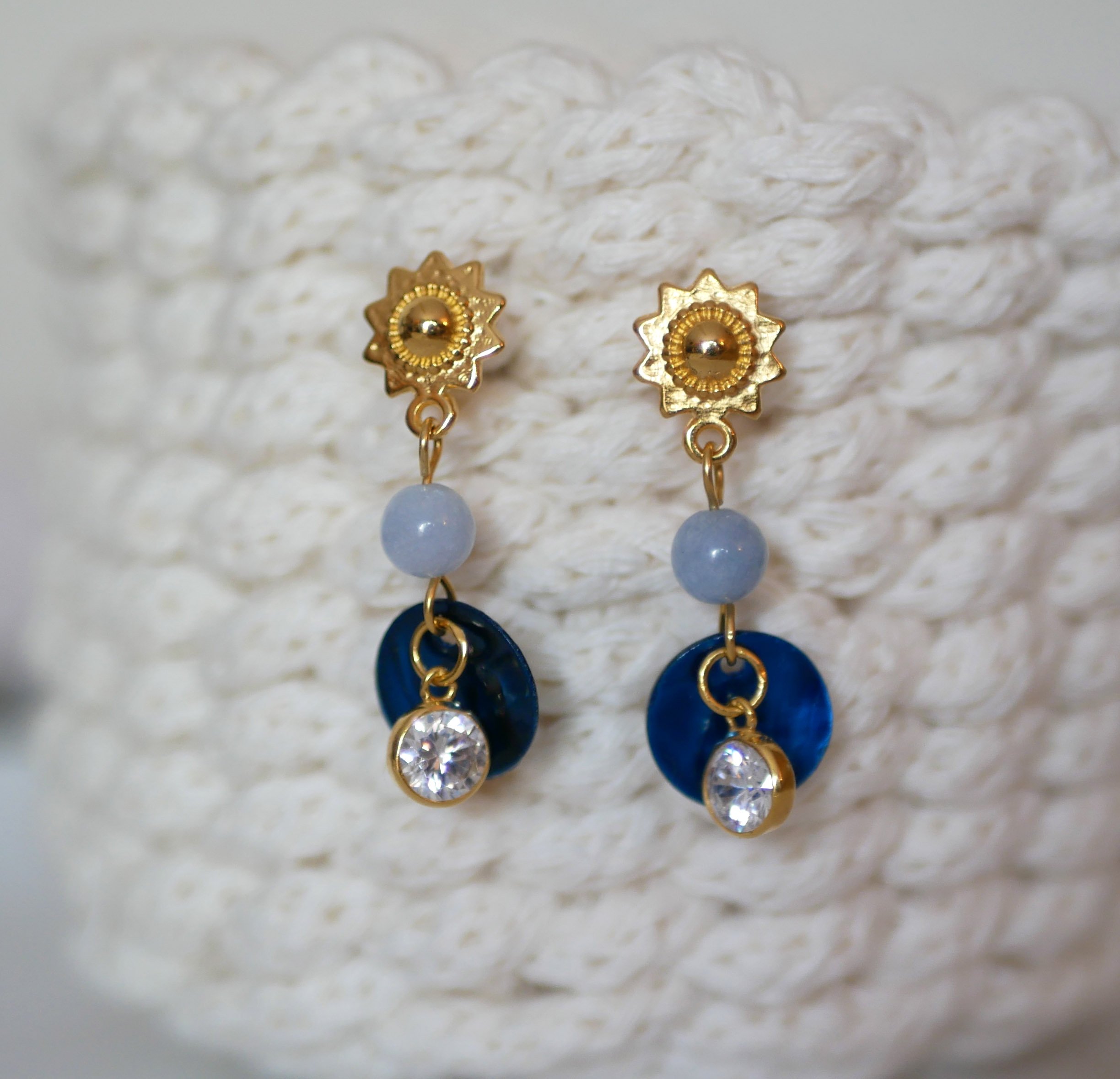 Boucles d'oreilles collection "Les nacr&eacute;es" Bleu