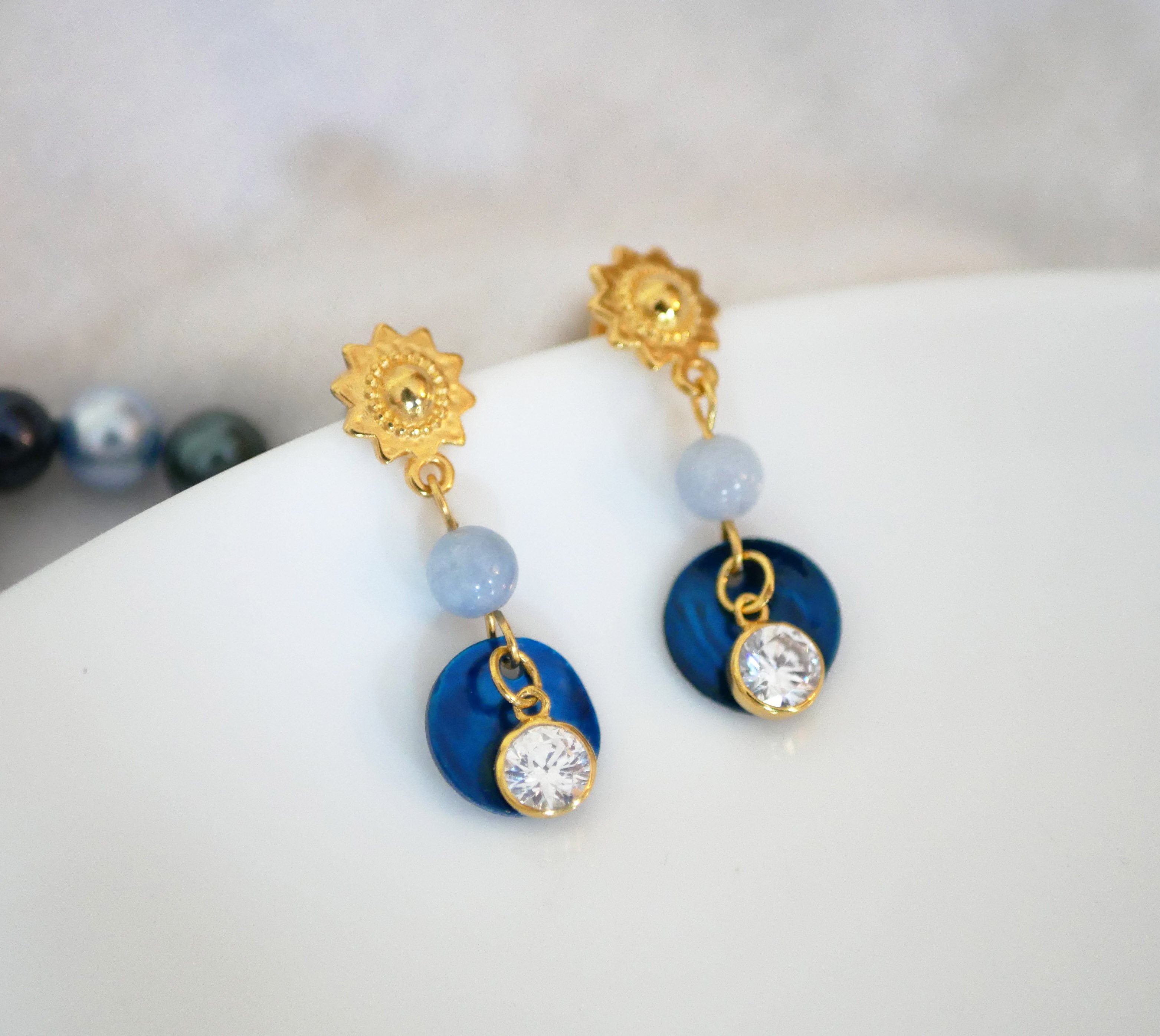Boucles d'oreilles collection "Les nacr&eacute;es" Bleu