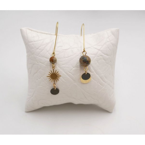 Boucles d'oreilles laiton brut Soleil et pierres