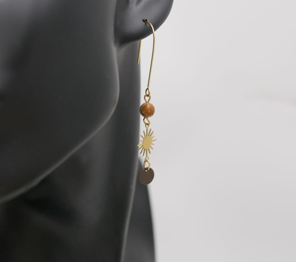 Boucles d'oreilles laiton brut Soleil et pierres