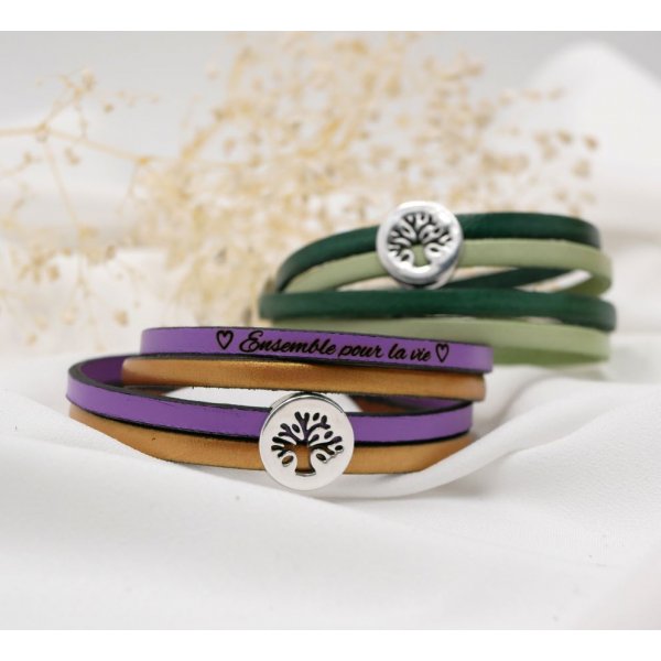 Bracelet Arbre de vie sur double cuir personnalisé par gravure