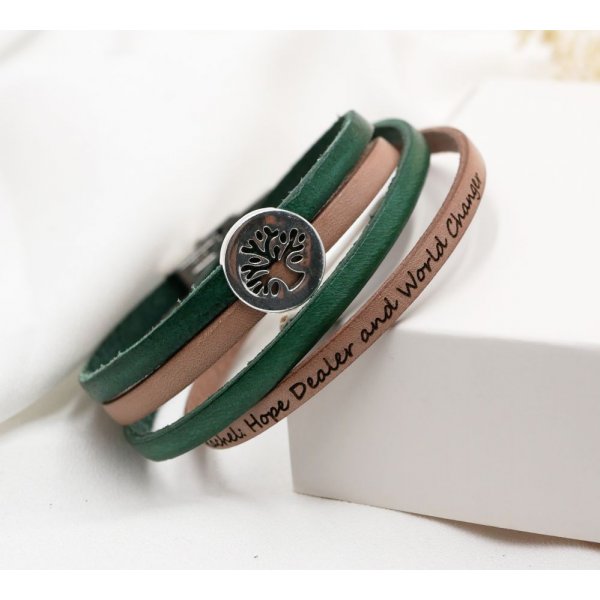 Bracelet Arbre de vie sur double cuir personnalisé par gravure