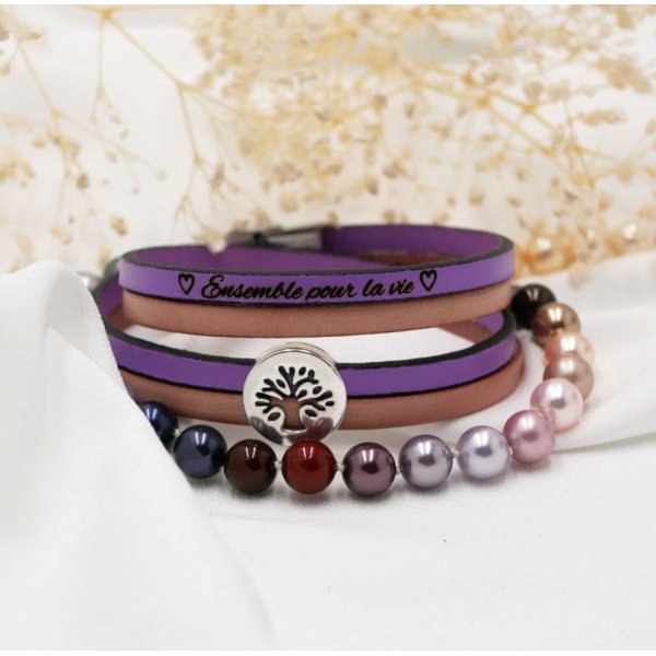 Bracelet Arbre de vie sur double cuir personnalisé par gravure