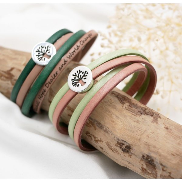Bracelet Arbre de vie sur double cuir personnalisé par gravure