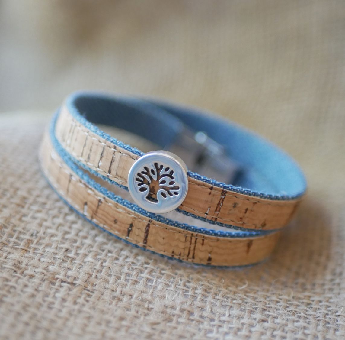 Bracelet Arbre de vie sur Liège et coton Jean's  en simple, double ou triple tour