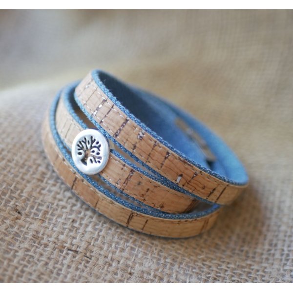 Bracelet Arbre de vie sur Liège et coton Jean's  en simple, double ou triple tour