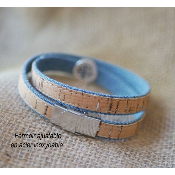 Bracelet Arbre de vie sur Liège et coton Jean's  en simple, double ou triple tour