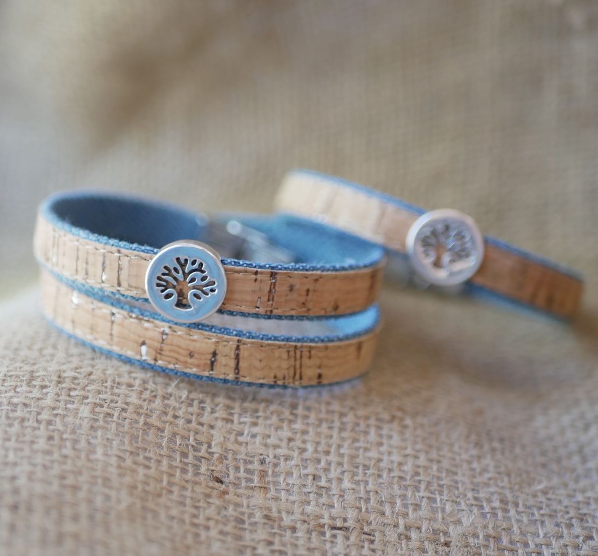 Bracelet Arbre de vie sur Liège et coton Jean's  en simple, double ou triple tour