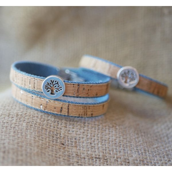 Bracelet Arbre de vie sur Liège et coton Jean's  en simple, double ou triple tour