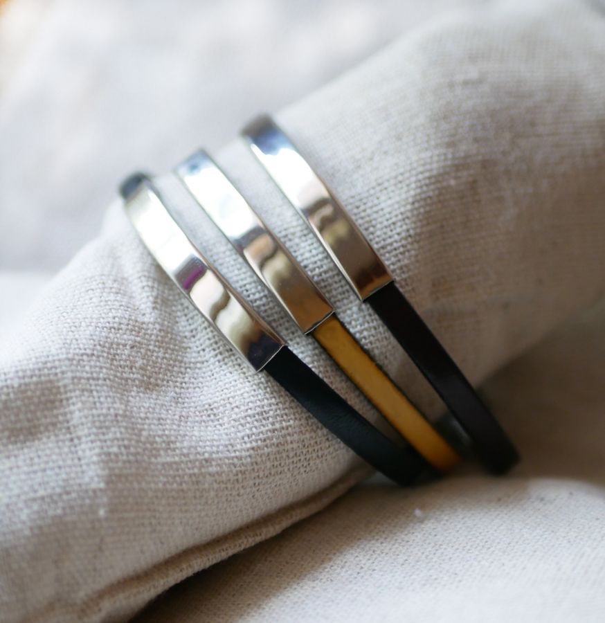 Bracelet barre métal en cuir simple tour 