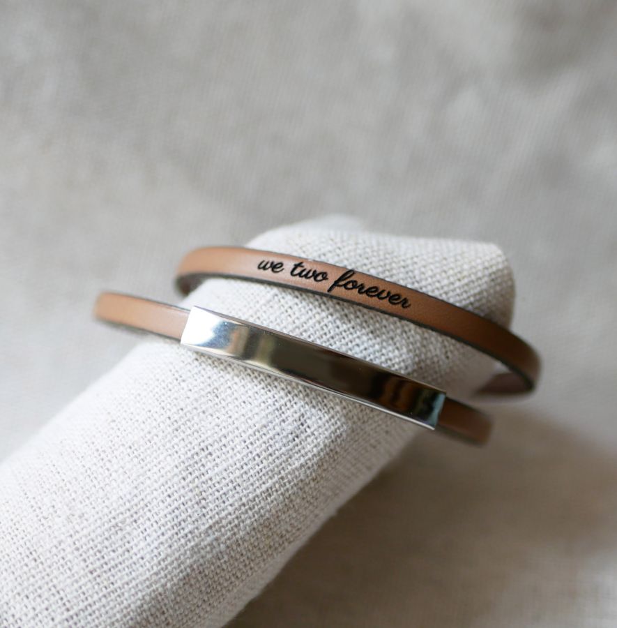 Bracelet barre métal en cuir simple tour 