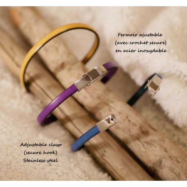 Bracelet barre m&eacute;tal en cuir simple tour 