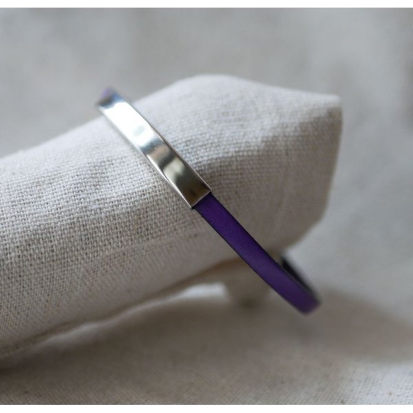 Bracelet barre m&eacute;tal en cuir simple tour 