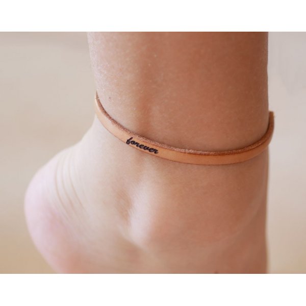 Bracelet de cheville en cuir fin &agrave;  personnaliser par gravure