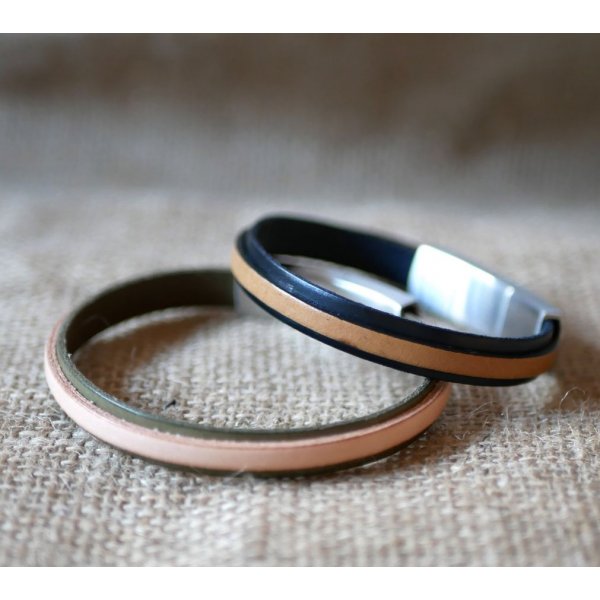 Bracelet cuir bicolore personnalisable couleur et gravure 