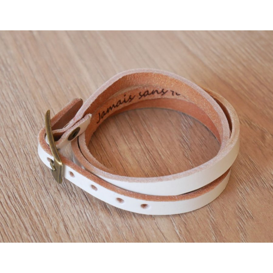 Bracelet cuir Blanc 3 tours gravé à personnaliser