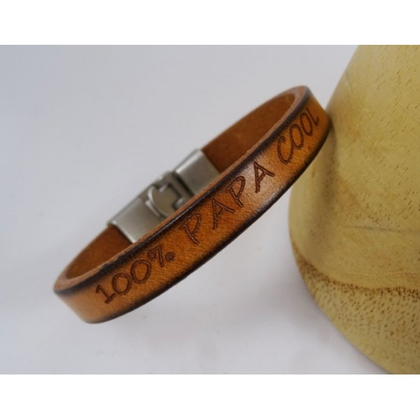 Bracelet cuir Camel Homme grav&eacute; cadeau personnalis&eacute;