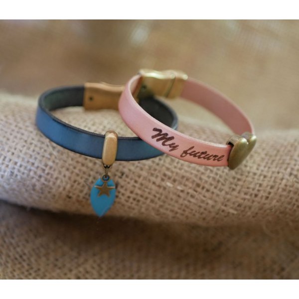 Bracelet cuir à breloques personnalisable bronze vielli 
