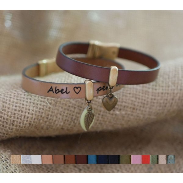 Bracelet cuir à breloques personnalisable bronze vielli 