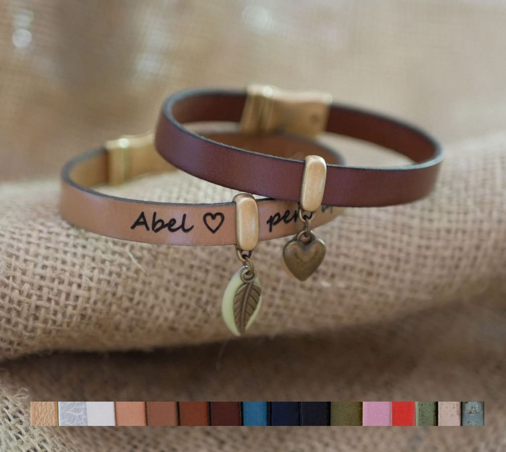 Bracelet cuir à breloques personnalisable bronze vielli 