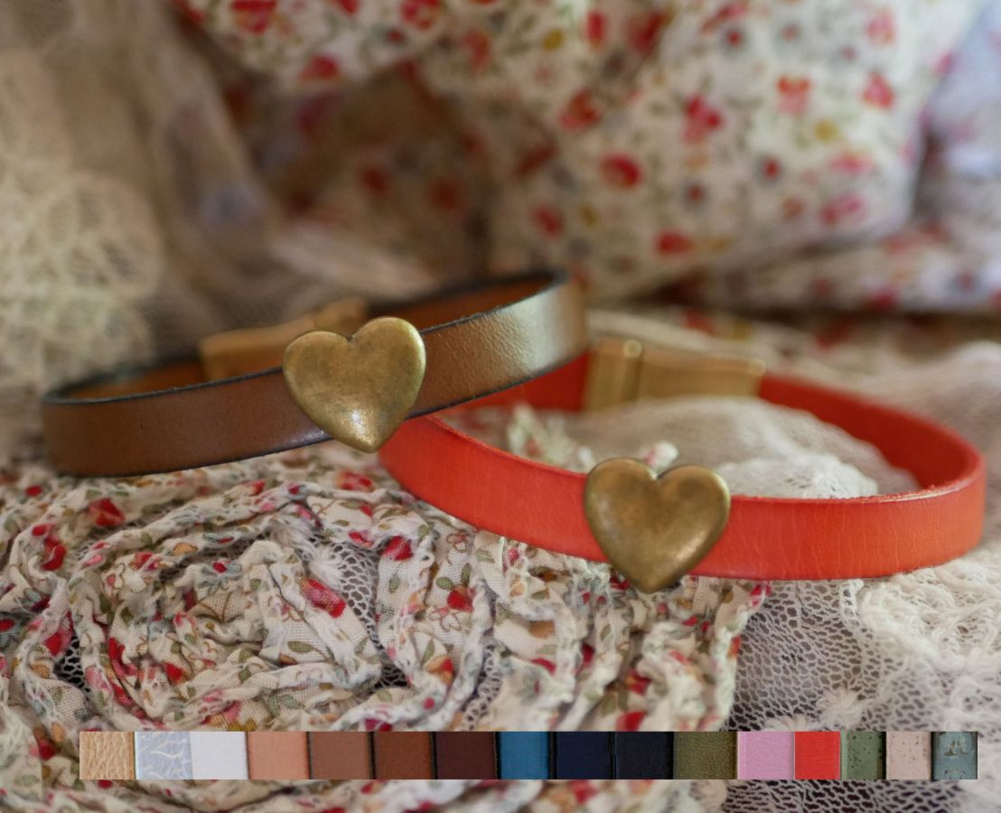 Bracelet cuir & coeur bronze vielli personnalisable 