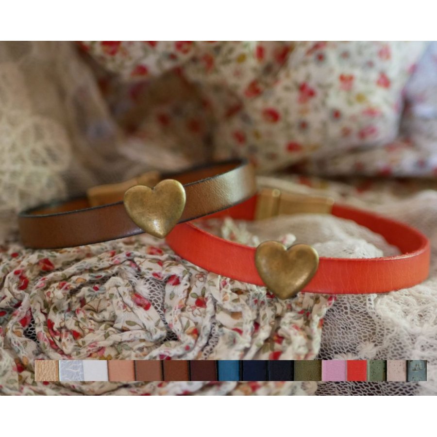Bracelet cuir & coeur bronze vielli personnalisable 
