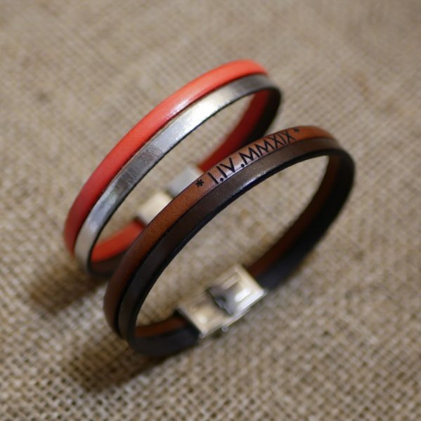 Bracelet cuir double couleur personnalisable mixte femme ou homme
