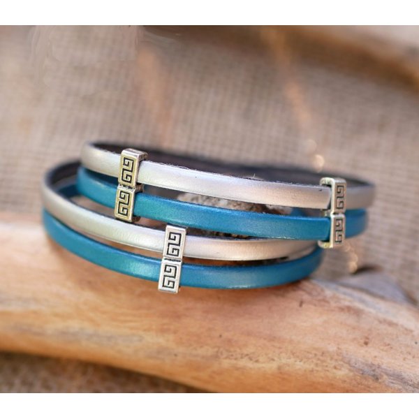 Bracelet cuir double en duo avec passants style ethnique