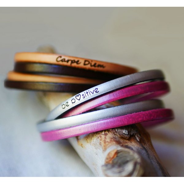 Bracelet cuir double en duo &agrave; personnaliser par gravure