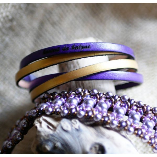 Bracelet cuir double en duo &agrave; personnaliser par gravure