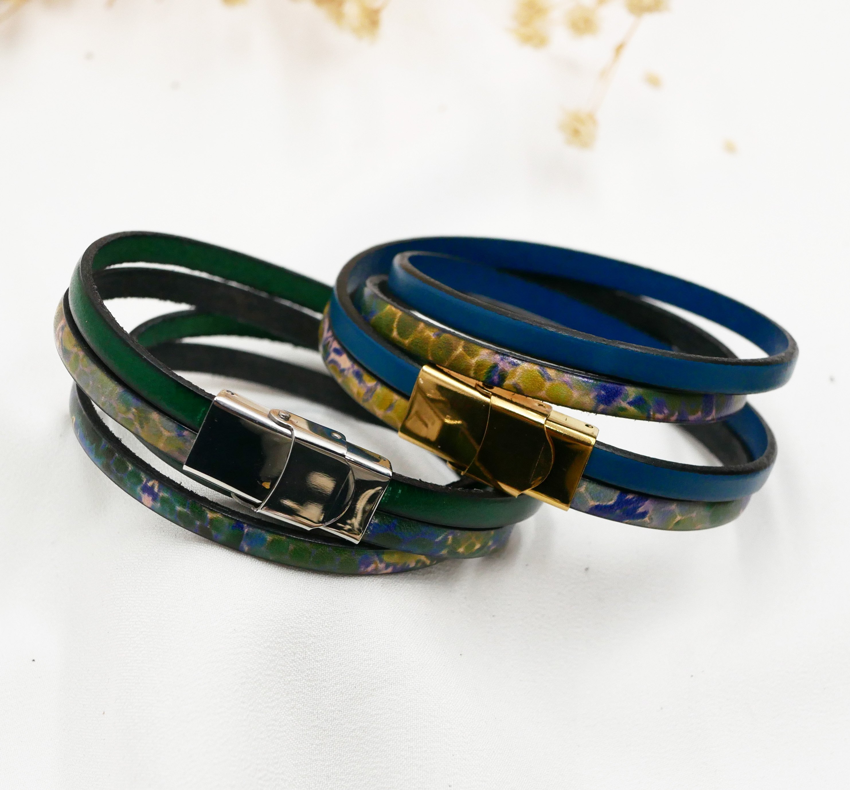 Bracelet cuir imprim&eacute; impressionniste double tour &agrave; personnaliser