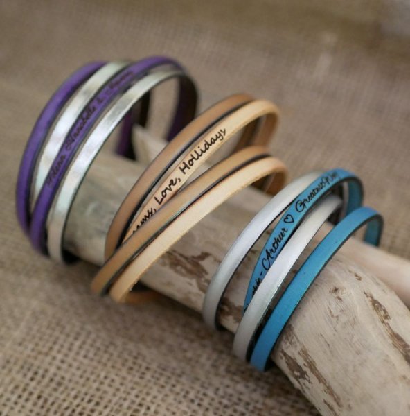Bracelet cuir double en duo &agrave; personnaliser par gravure