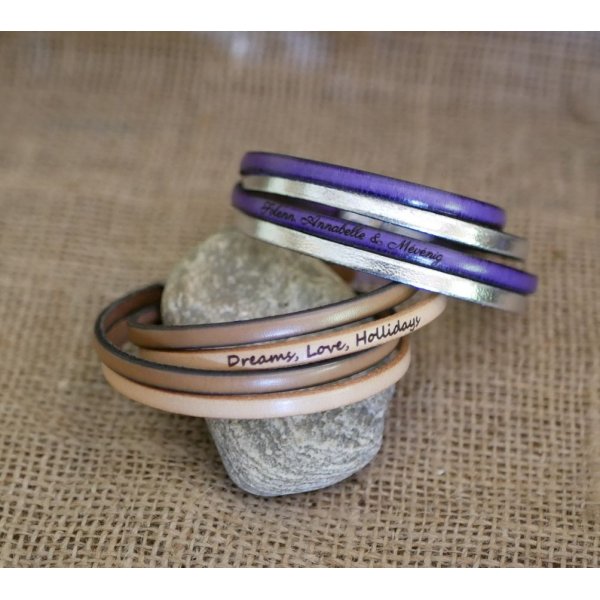 Bracelet cuir double en duo &agrave; personnaliser par gravure