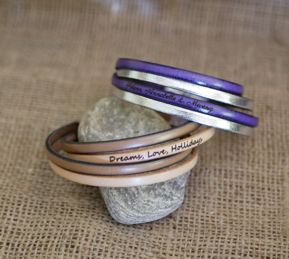 Bracelet cuir double tour fermoir magnétique ethnique à personnaliser