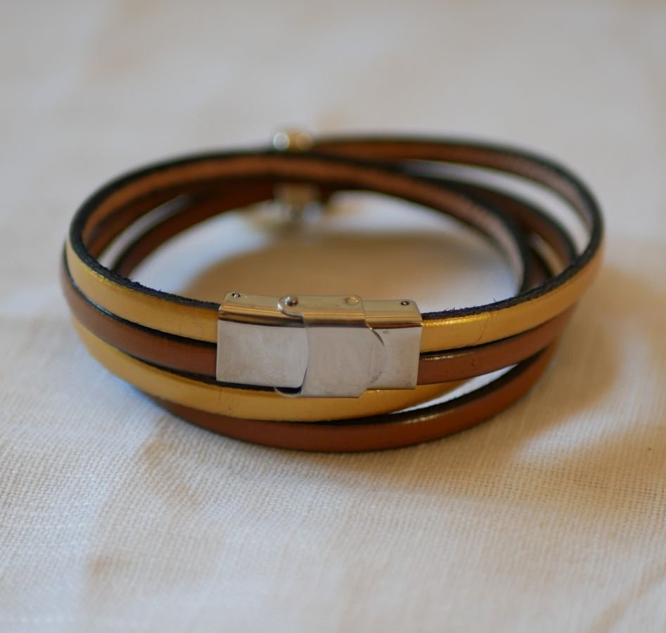 Bracelet cuir double en duo avec coeur argenté à personnaliser par gravure