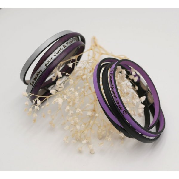 Bracelet cuir double en duo &agrave; personnaliser par gravure