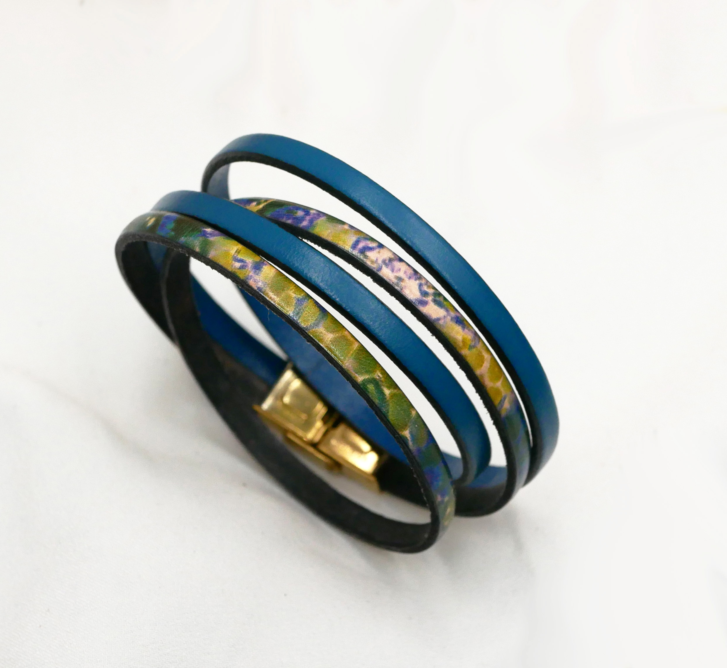 Bracelet cuir imprimé impressionniste double tour à personnaliser