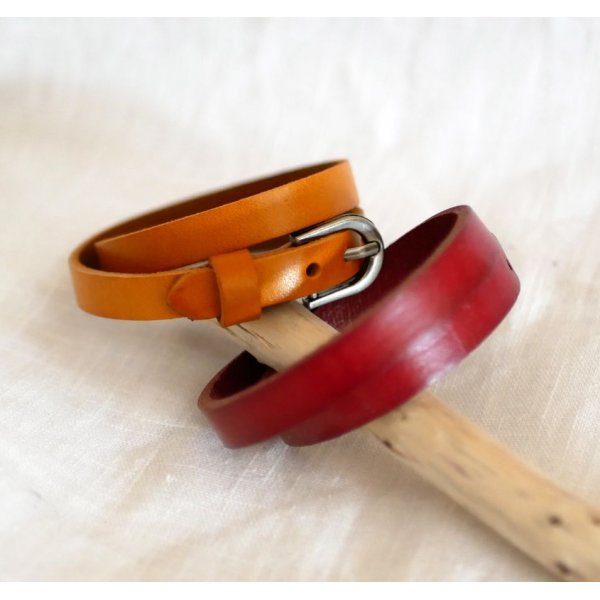 Bracelet en cuir double tour camel Gravé mixte