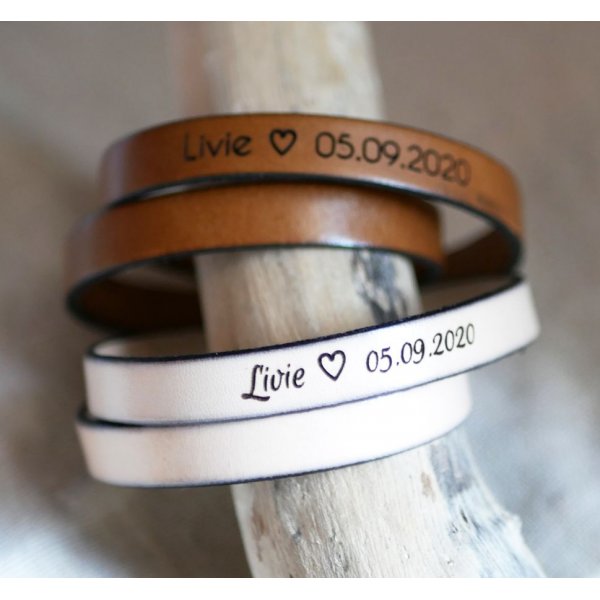 Bracelet cuir double tours homme ou femme personnalisable par gravure