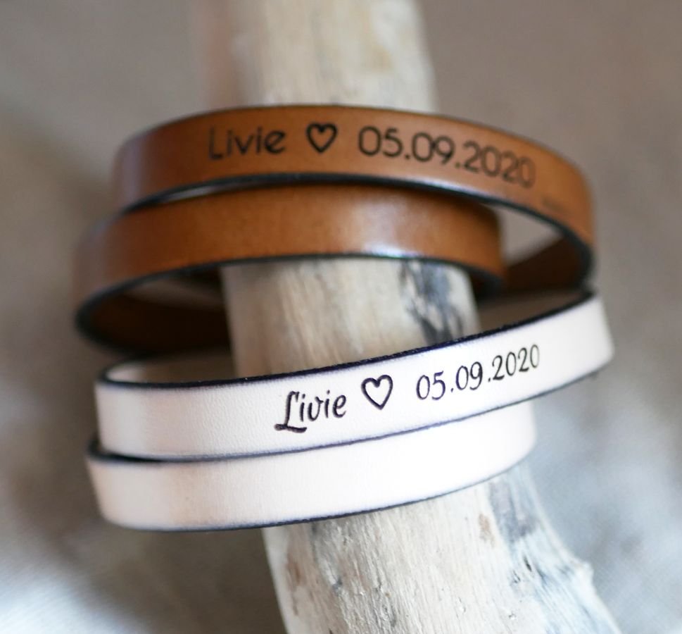 Bracelet cuir double tours homme papa personnalisable par gravure