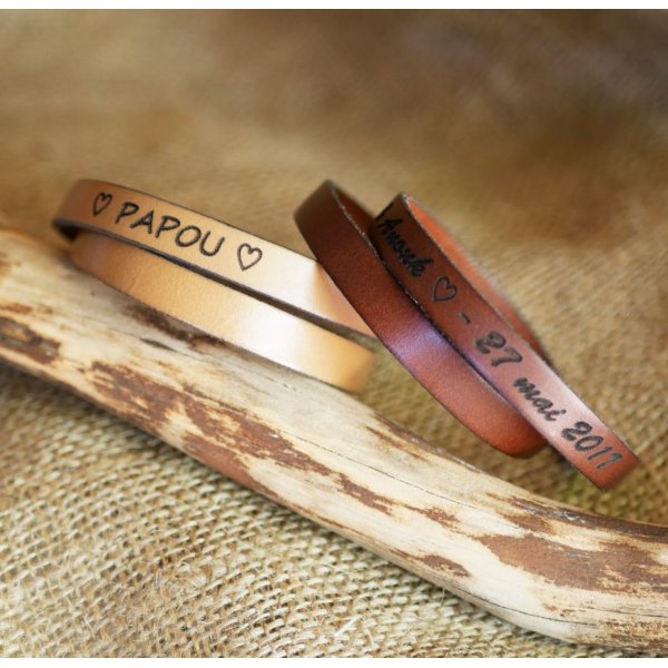 Bracelet cuir double tours homme ou femme personnalisable par gravure