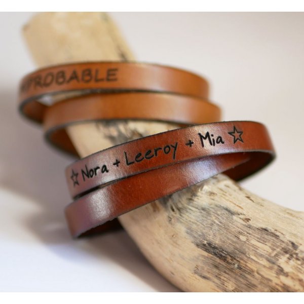 Bracelet cuir 4 tours de poignet pour homme personnalisable par gravure