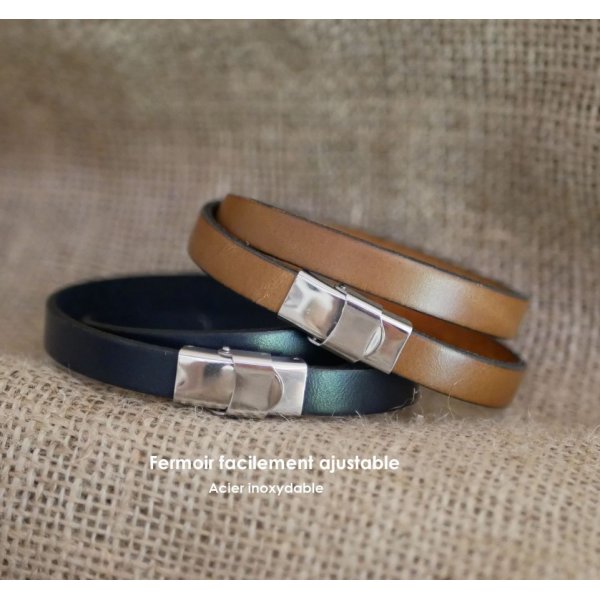 Bracelet cuir 4 tours de poignet pour homme personnalisable par gravure