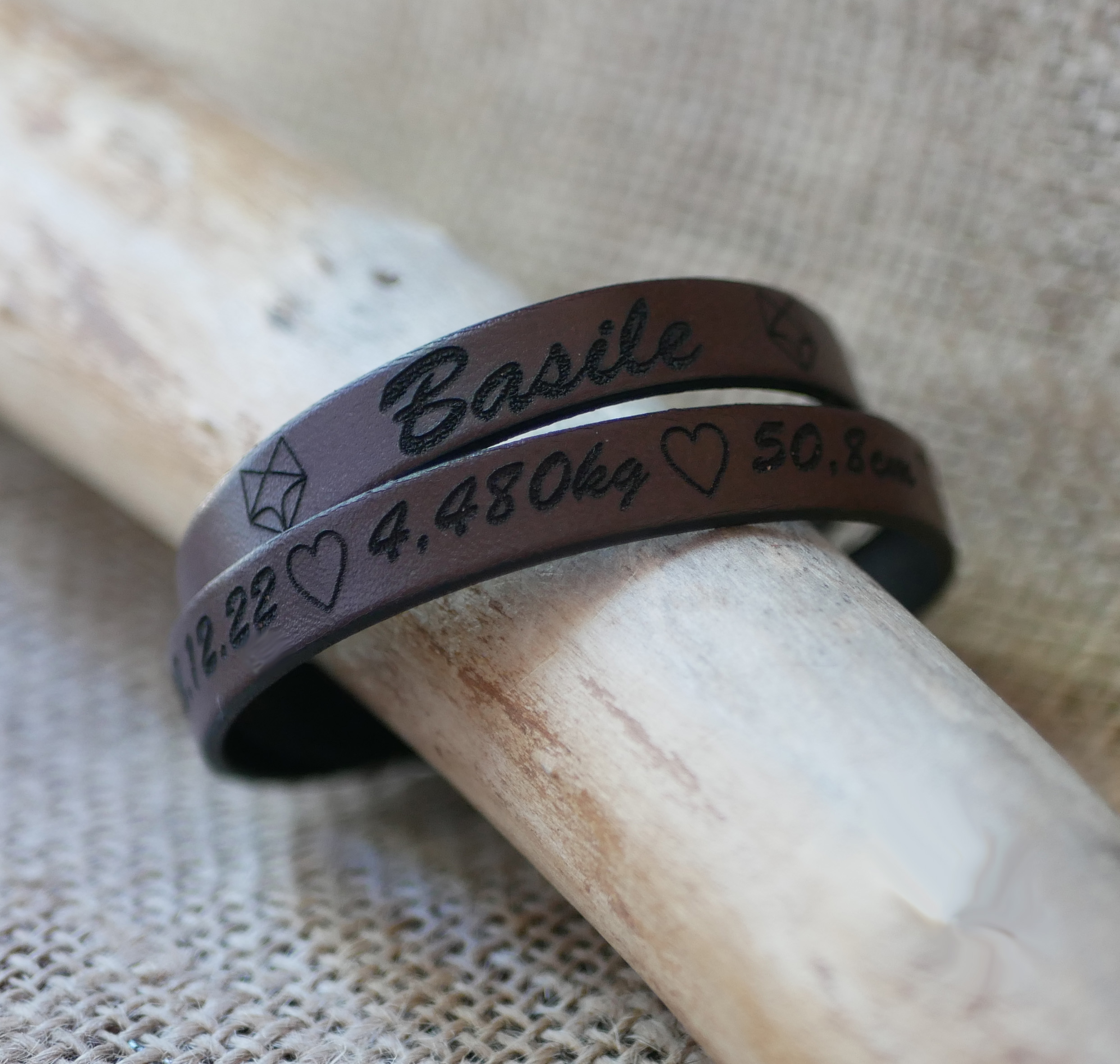 Bracelet cuir double tours homme papa personnalisable par gravure