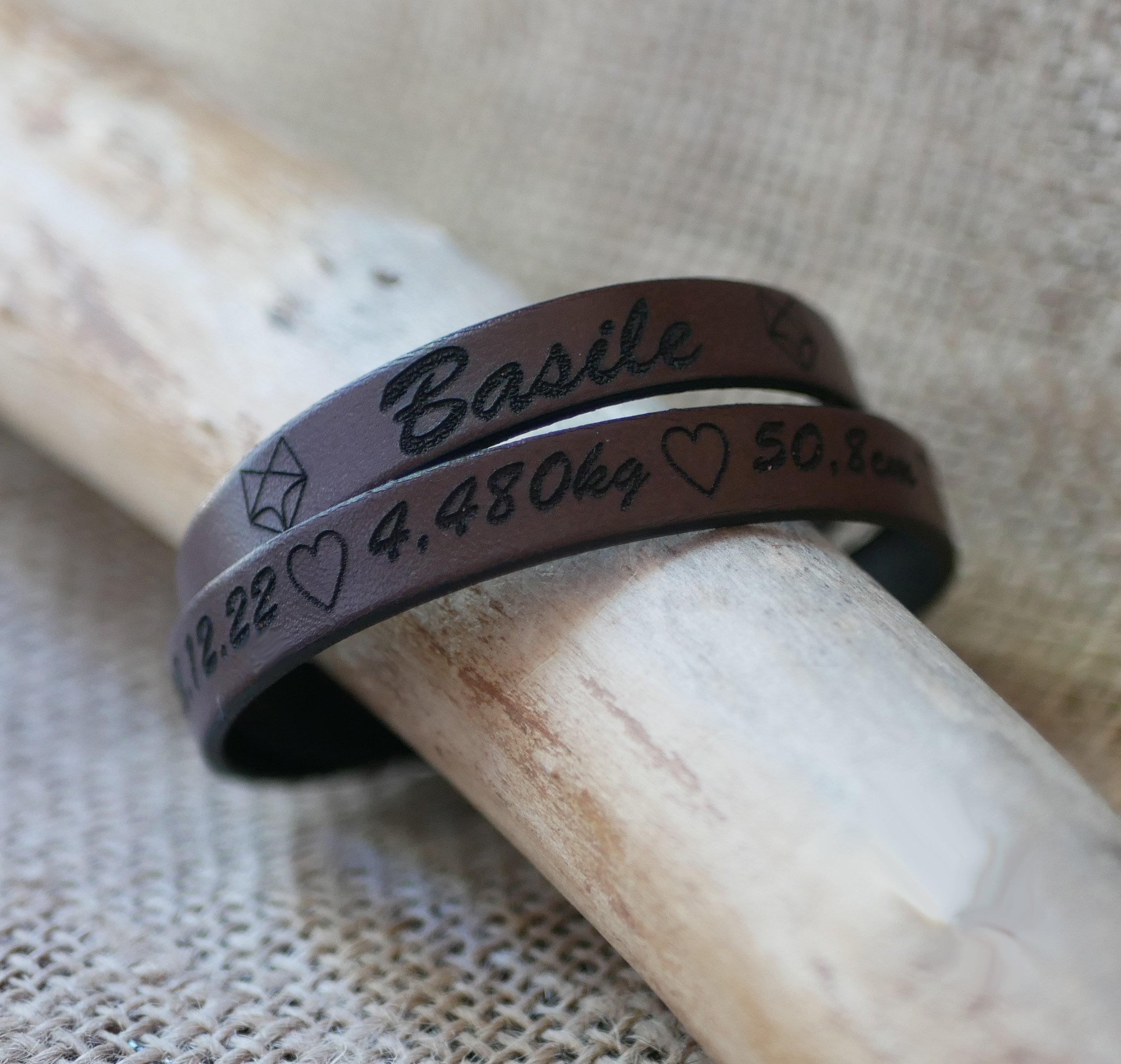 Bracelet cuir double tours homme papa personnalisable par gravure