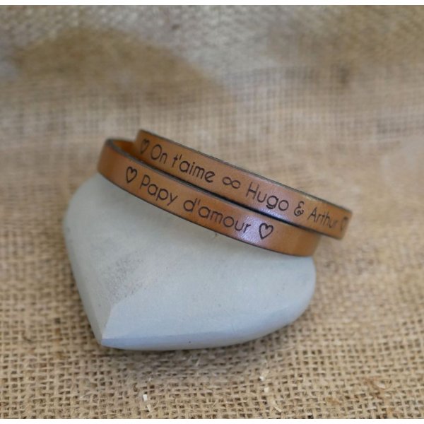 Bracelet cuir double tours homme ou femme personnalisable par gravure
