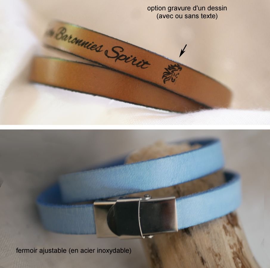 Bracelet cuir double tours homme papa personnalisable par gravure