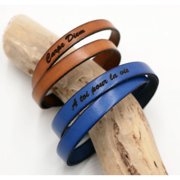 Bracelet cuir double tours homme ou femme personnalisable par gravure