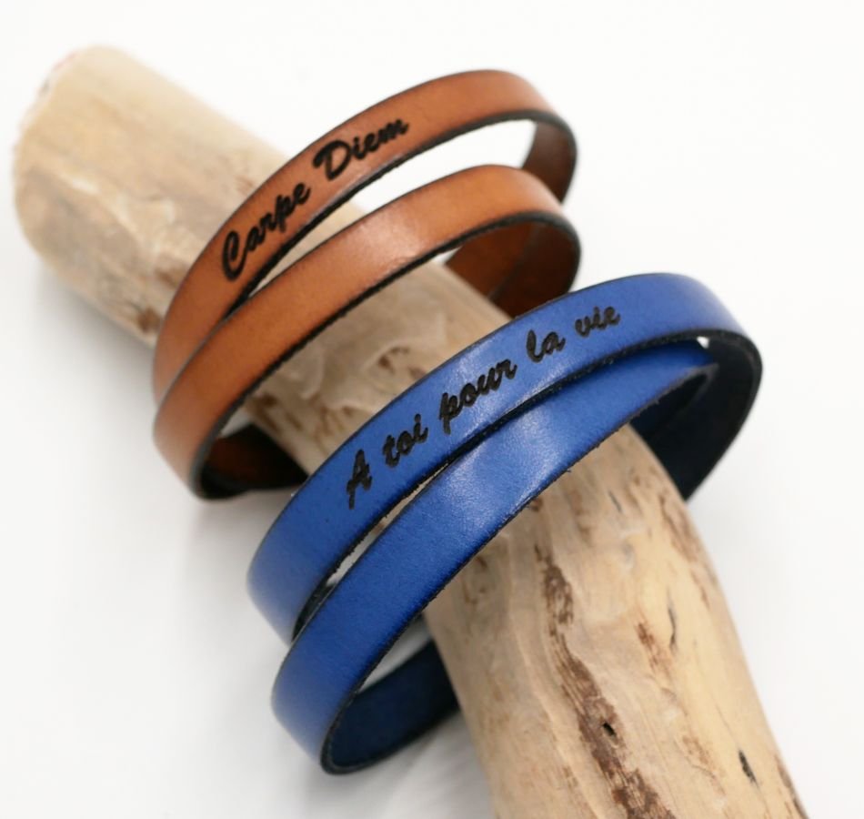 Bracelet cuir double tours homme papa personnalisable par gravure